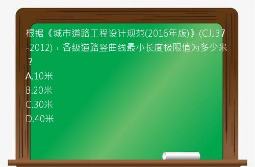 根据《城市道路工程设计规范(2016年版)》(CJJ37-2012)，各级道路竖曲线最小长度极限值为多少米？