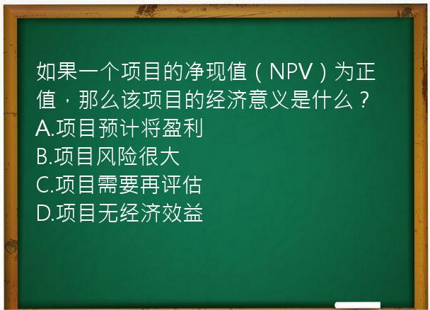 如果一个项目的净现值（NPV）为正值，那么该项目的经济意义是什么？