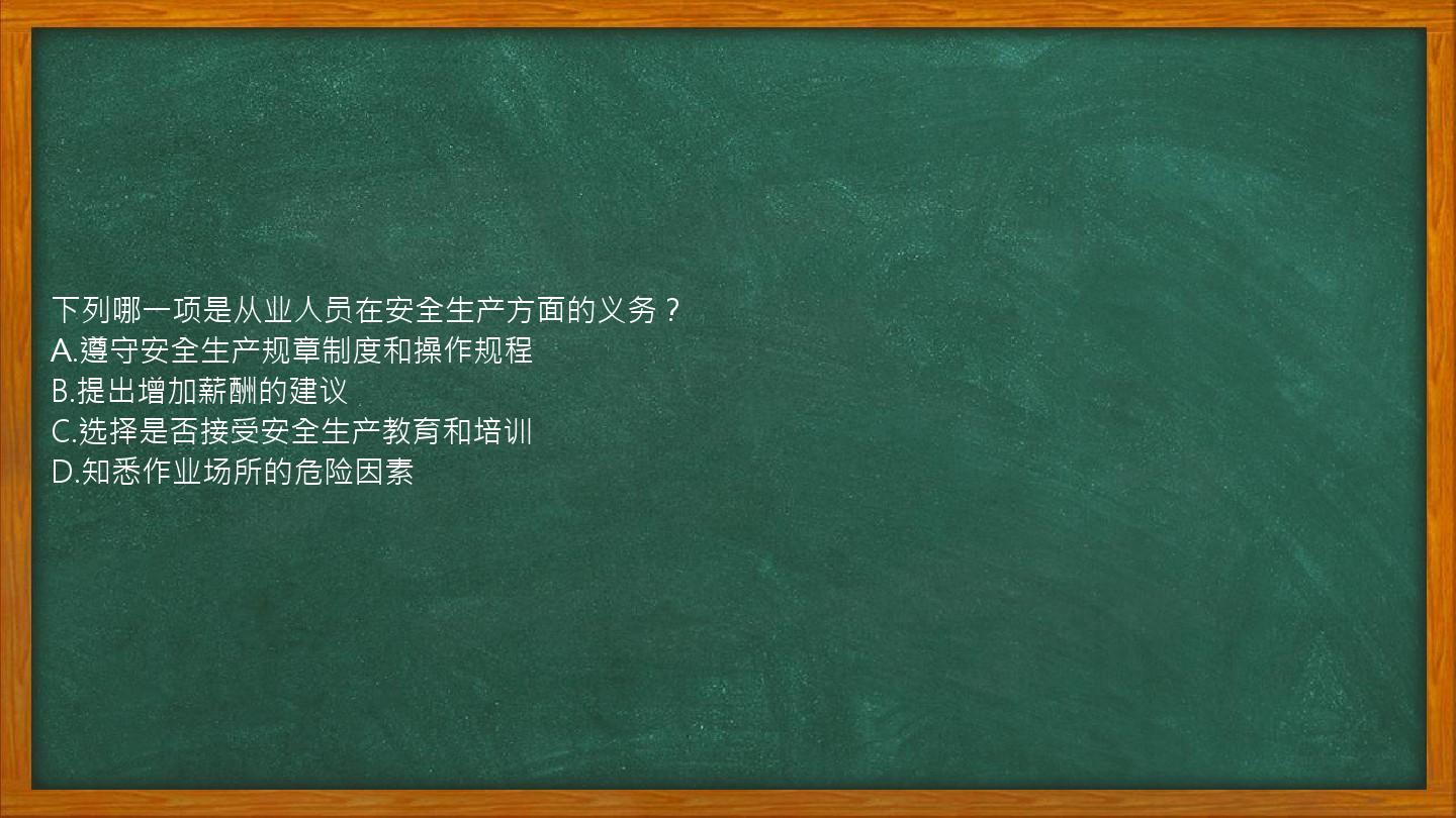 下列哪一项是从业人员在安全生产方面的义务？