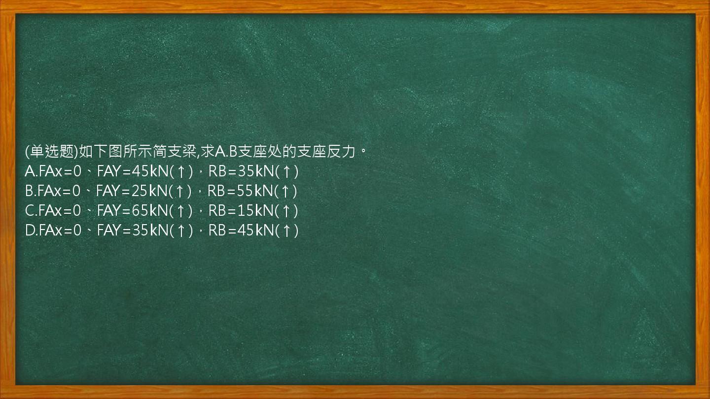 (单选题)如下图所示简支梁,求A.B支座处的支座反力。