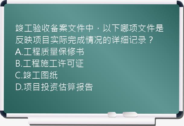 竣工验收备案文件中，以下哪项文件是反映项目实际完成情况的详细记录？