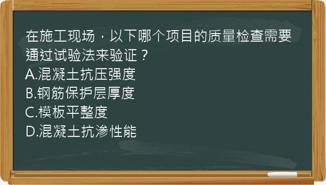 在施工现场，以下哪个项目的质量检查需要通过试验法来验证？