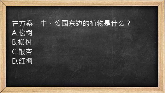 在方案一中，公园东边的植物是什么？