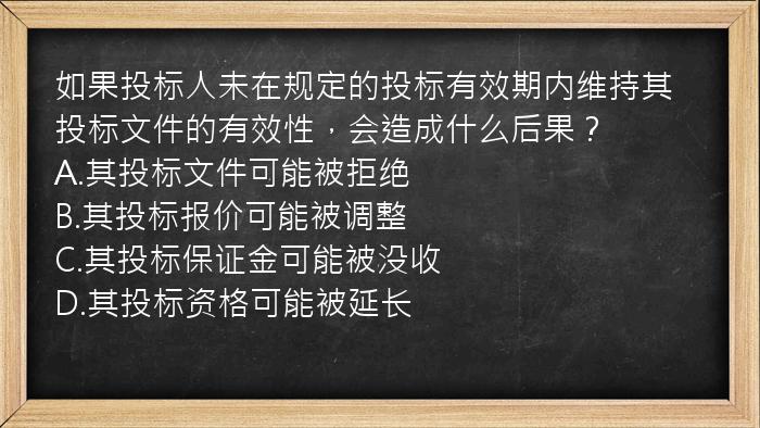 如果投标人未在规定的投标有效期内维持其投标文件的有效性，会造成什么后果？