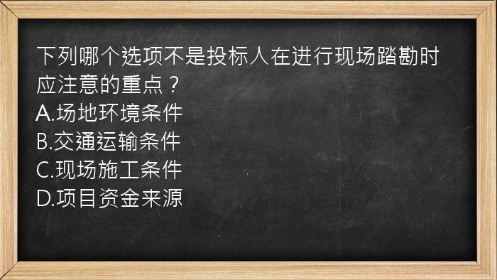 下列哪个选项不是投标人在进行现场踏勘时应注意的重点？