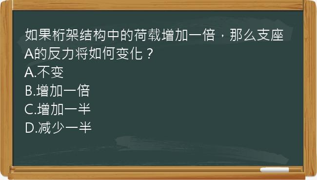 如果桁架结构中的荷载增加一倍，那么支座A的反力将如何变化？