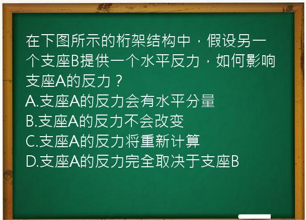 在下图所示的桁架结构中，假设另一个支座B提供一个水平反力，如何影响支座A的反力？