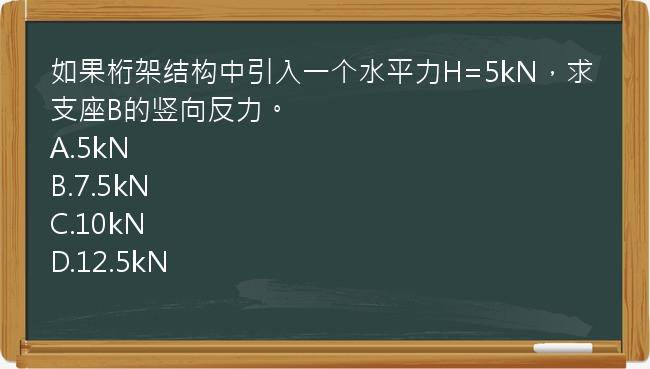 如果桁架结构中引入一个水平力H=5kN，求支座B的竖向反力。