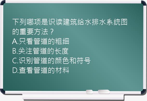 下列哪项是识读建筑给水排水系统图的重要方法？