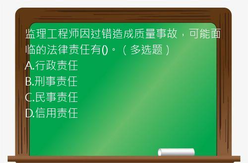 监理工程师因过错造成质量事故，可能面临的法律责任有()。（多选题）