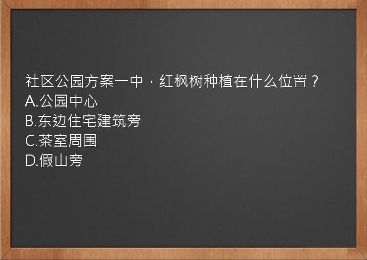 社区公园方案一中，红枫树种植在什么位置？