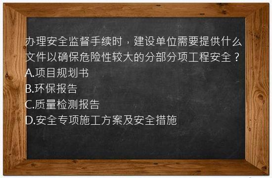 办理安全监督手续时，建设单位需要提供什么文件以确保危险性较大的分部分项工程安全？