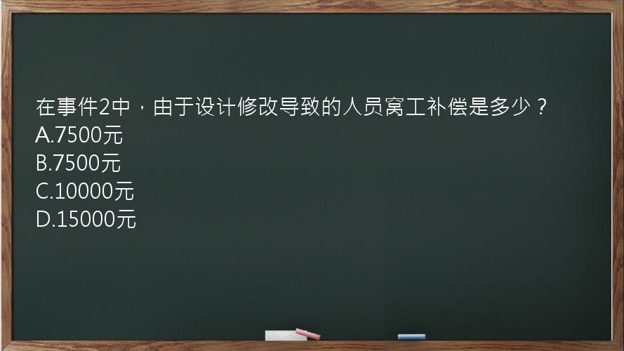 在事件2中，由于设计修改导致的人员窝工补偿是多少？