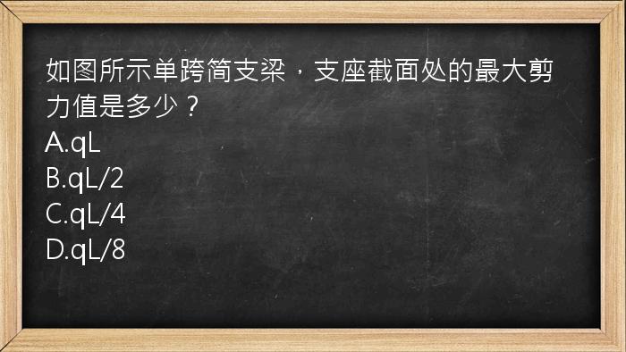 如图所示单跨简支梁，支座截面处的最大剪力值是多少？