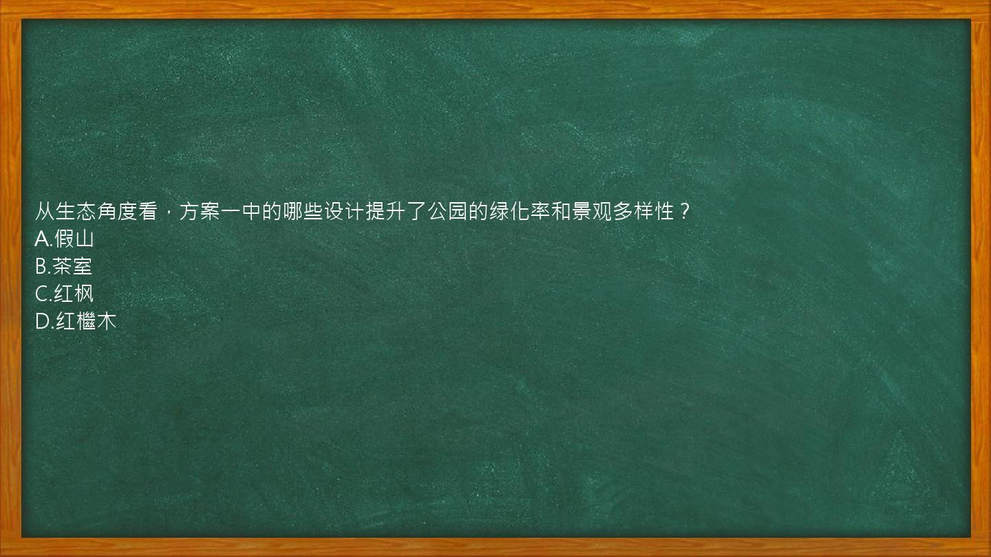 从生态角度看，方案一中的哪些设计提升了公园的绿化率和景观多样性？