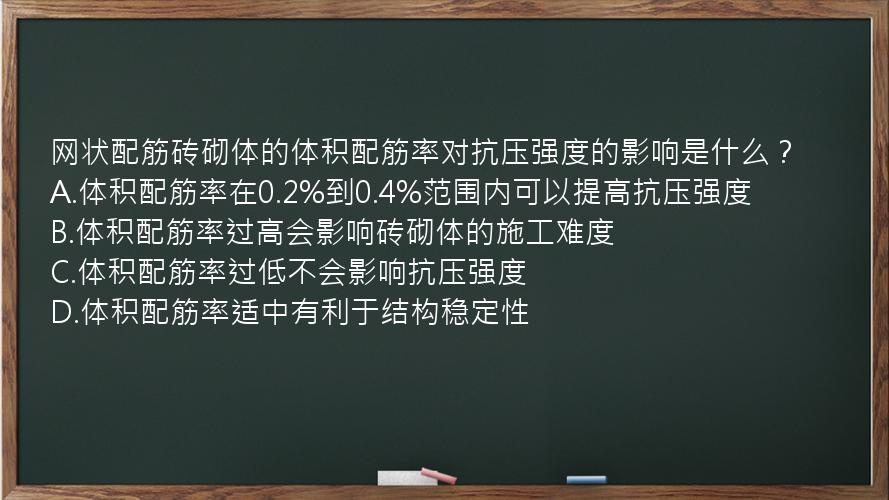 网状配筋砖砌体的体积配筋率对抗压强度的影响是什么？