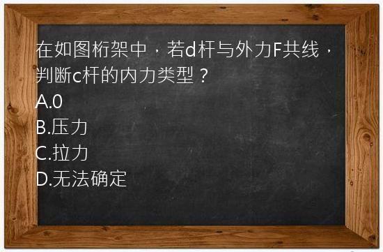 在如图桁架中，若d杆与外力F共线，判断c杆的内力类型？