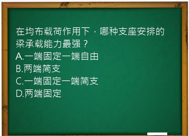 在均布载荷作用下，哪种支座安排的梁承载能力最强？