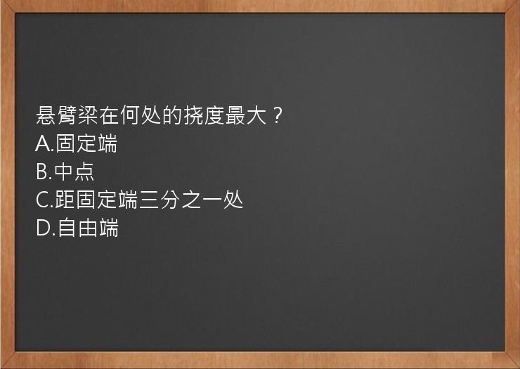 悬臂梁在何处的挠度最大？