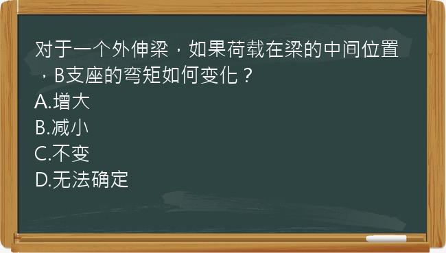 对于一个外伸梁，如果荷载在梁的中间位置，B支座的弯矩如何变化？