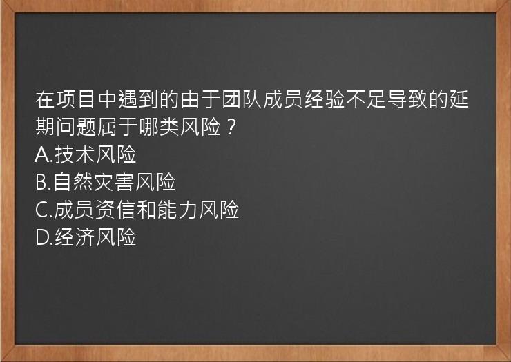 在项目中遇到的由于团队成员经验不足导致的延期问题属于哪类风险？