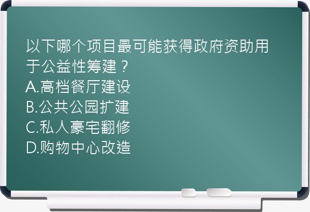 以下哪个项目最可能获得政府资助用于公益性筹建？