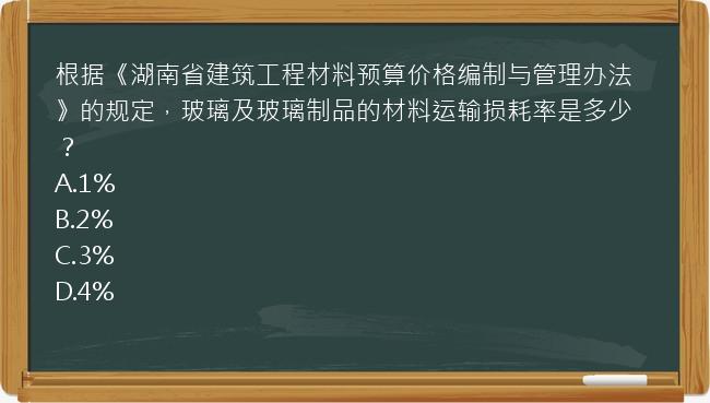 根据《湖南省建筑工程材料预算价格编制与管理办法》的规定，玻璃及玻璃制品的材料运输损耗率是多少？