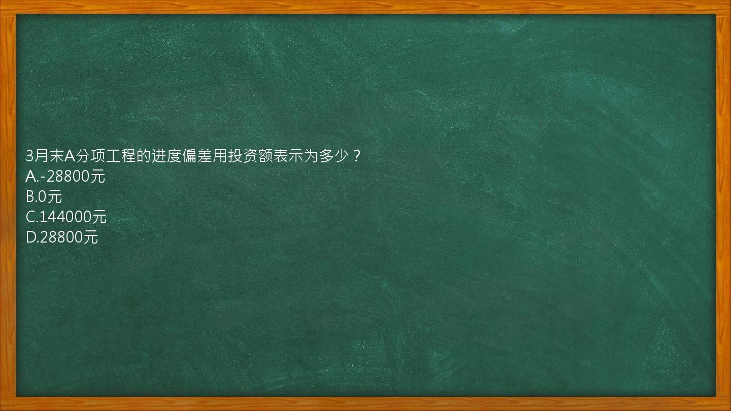 3月末A分项工程的进度偏差用投资额表示为多少？