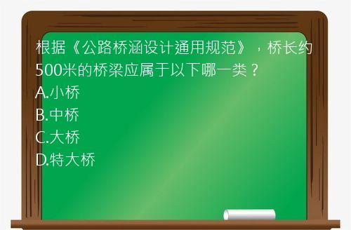 根据《公路桥涵设计通用规范》，桥长约500米的桥梁应属于以下哪一类？