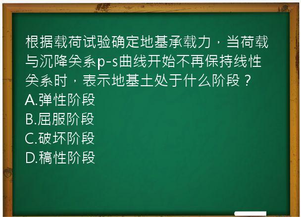 根据载荷试验确定地基承载力，当荷载与沉降关系p-s曲线开始不再保持线性关系时，表示地基土处于什么阶段？