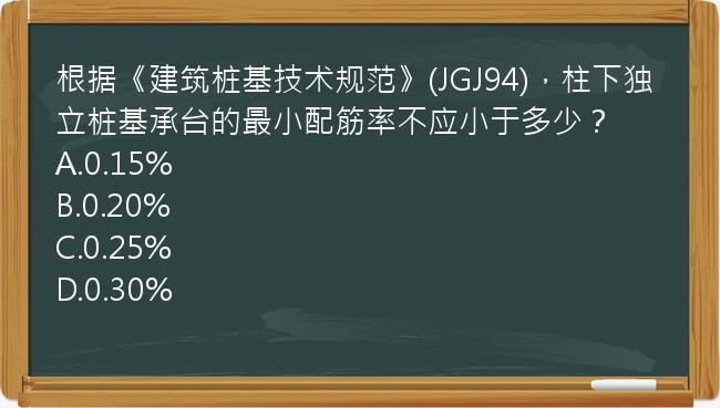 根据《建筑桩基技术规范》(JGJ94)，柱下独立桩基承台的最小配筋率不应小于多少？