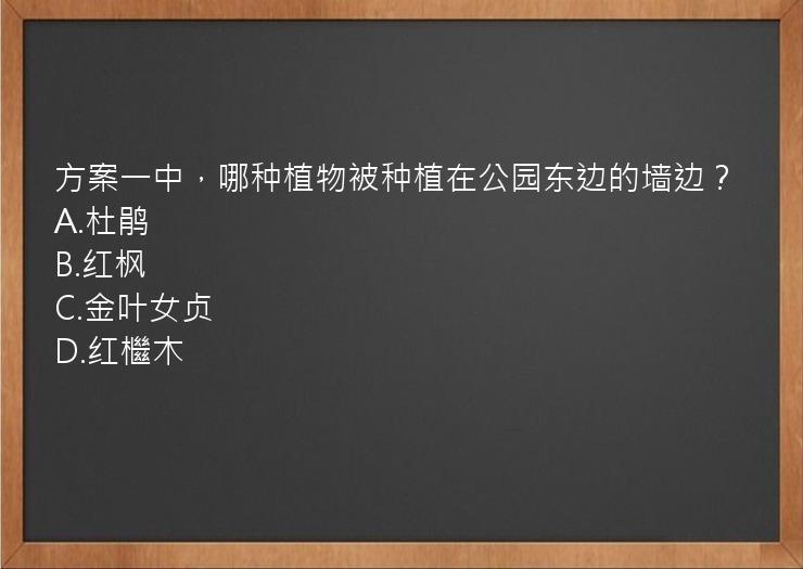 方案一中，哪种植物被种植在公园东边的墙边？