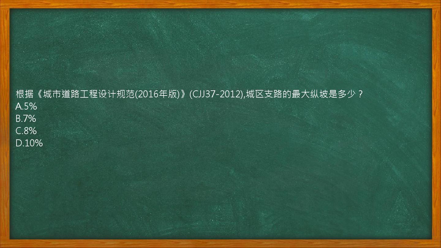 根据《城市道路工程设计规范(2016年版)》(CJJ37-2012),城区支路的最大纵坡是多少？