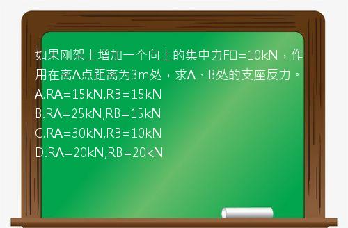 如果刚架上增加一个向上的集中力F₃=10kN，作用在离A点距离为3m处，求A、B处的支座反力。