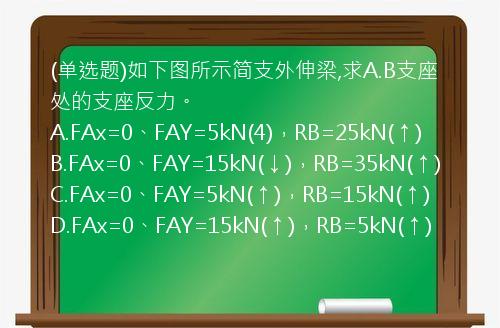 (单选题)如下图所示简支外伸梁,求A.B支座处的支座反力。