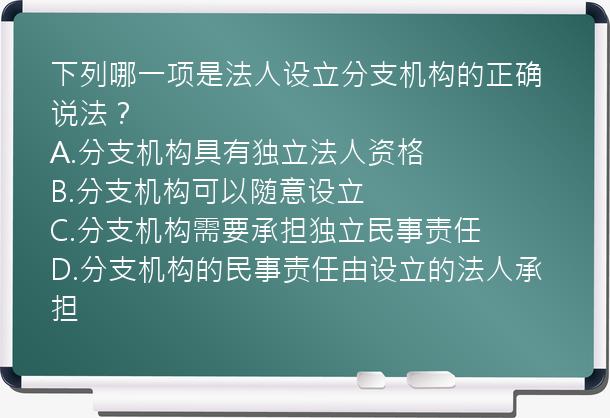 下列哪一项是法人设立分支机构的正确说法？