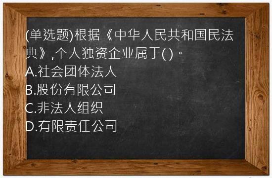 (单选题)根据《中华人民共和国民法典》,个人独资企业属于(