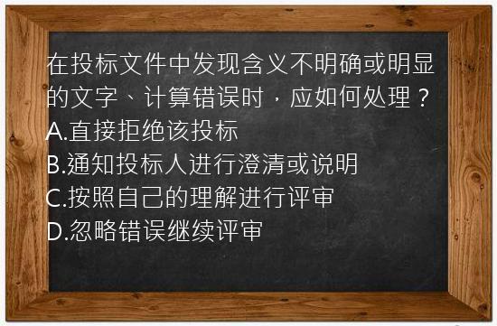 在投标文件中发现含义不明确或明显的文字、计算错误时，应如何处理？