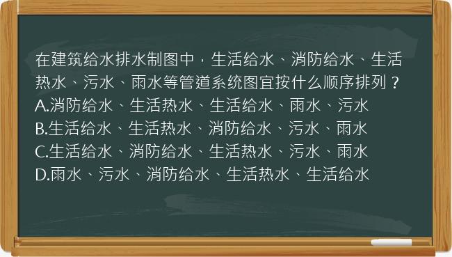 在建筑给水排水制图中，生活给水、消防给水、生活热水、污水、雨水等管道系统图宜按什么顺序排列？