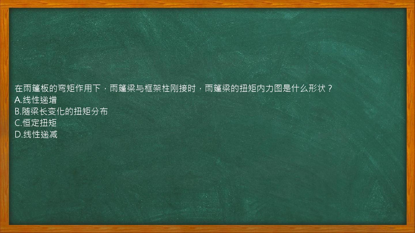 在雨篷板的弯矩作用下，雨篷梁与框架柱刚接时，雨篷梁的扭矩内力图是什么形状？