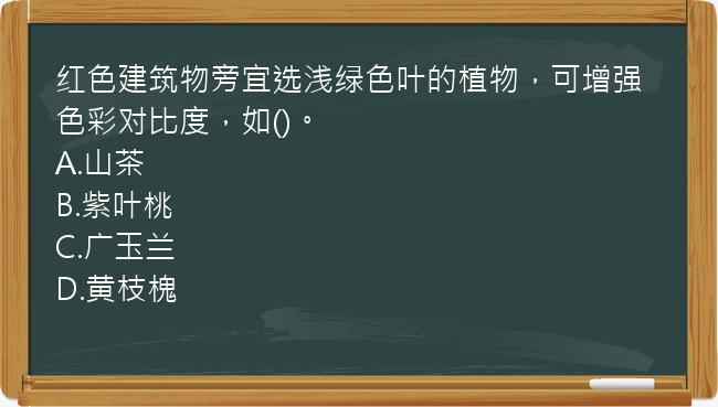 红色建筑物旁宜选浅绿色叶的植物，可增强色彩对比度，如()。