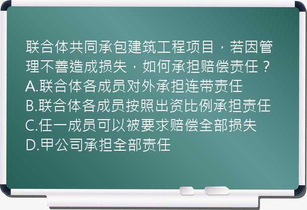 联合体共同承包建筑工程项目，若因管理不善造成损失，如何承担赔偿责任？