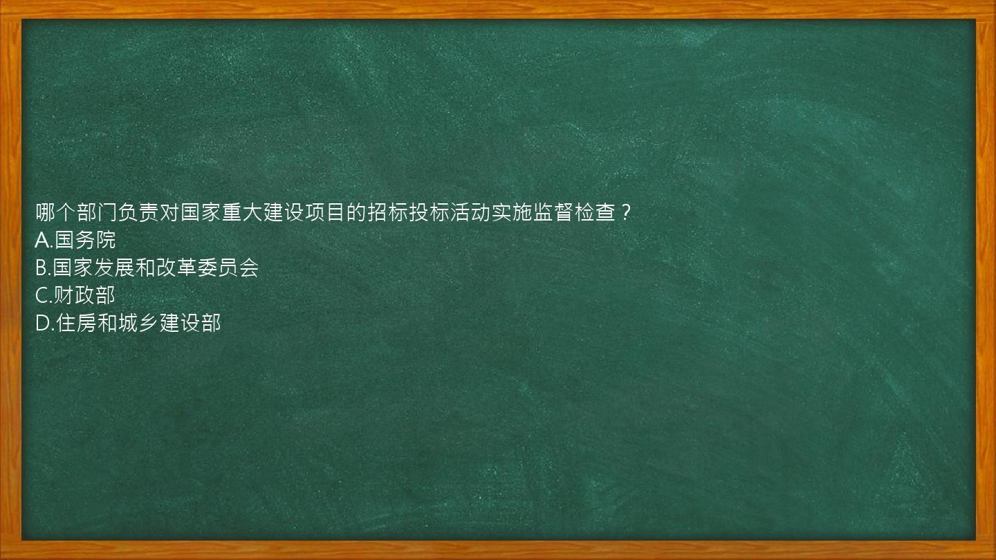 哪个部门负责对国家重大建设项目的招标投标活动实施监督检查？