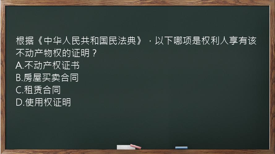 根据《中华人民共和国民法典》，以下哪项是权利人享有该不动产物权的证明？