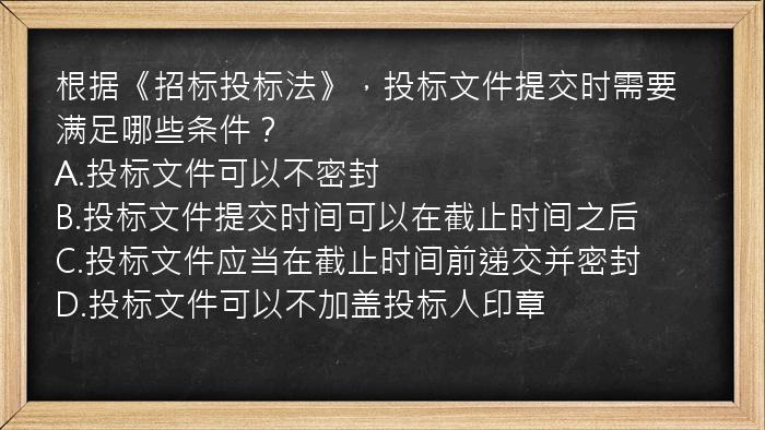 根据《招标投标法》，投标文件提交时需要满足哪些条件？