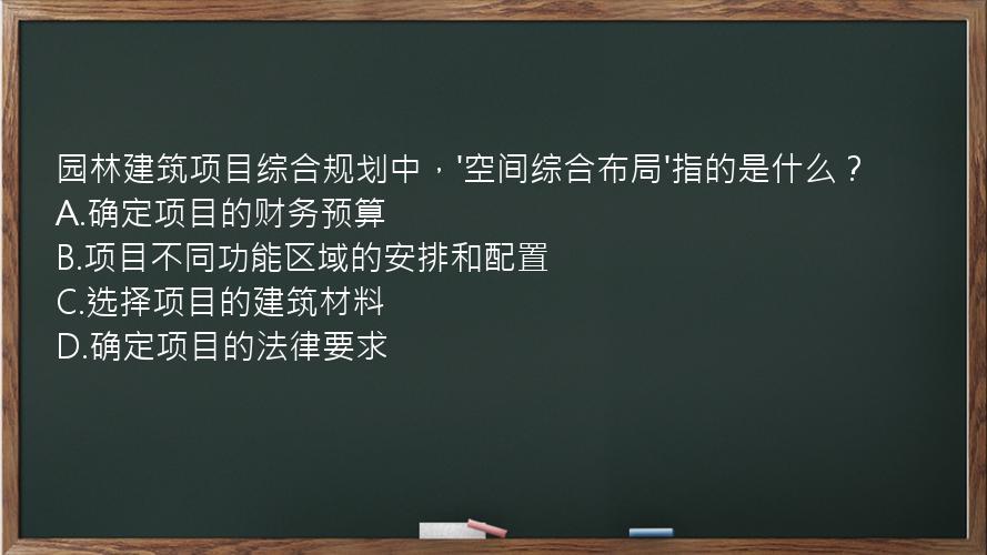 园林建筑项目综合规划中，'空间综合布局'指的是什么？