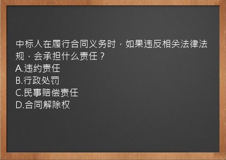 中标人在履行合同义务时，如果违反相关法律法规，会承担什么责任？