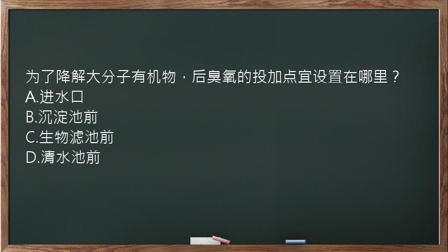 为了降解大分子有机物，后臭氧的投加点宜设置在哪里？