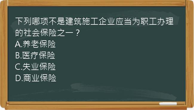 下列哪项不是建筑施工企业应当为职工办理的社会保险之一？