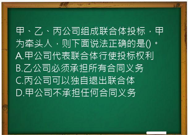 甲、乙、丙公司组成联合体投标，甲为牵头人，则下面说法正确的是()。